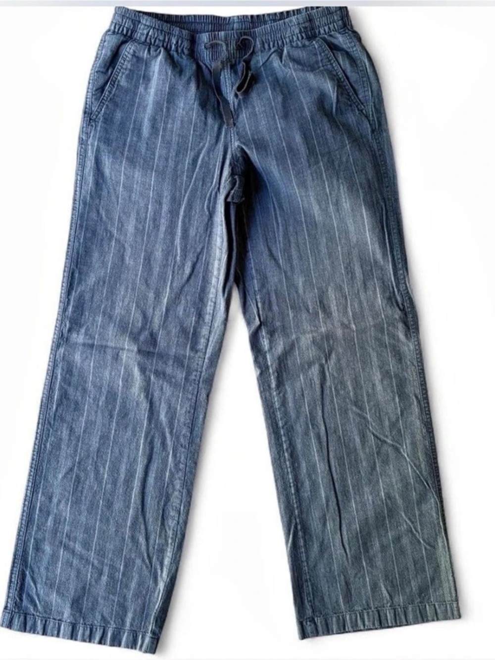 L.L.Bean Favorite Fit Pinstripe Pull-On Pants Blue Size 8 Med Tall